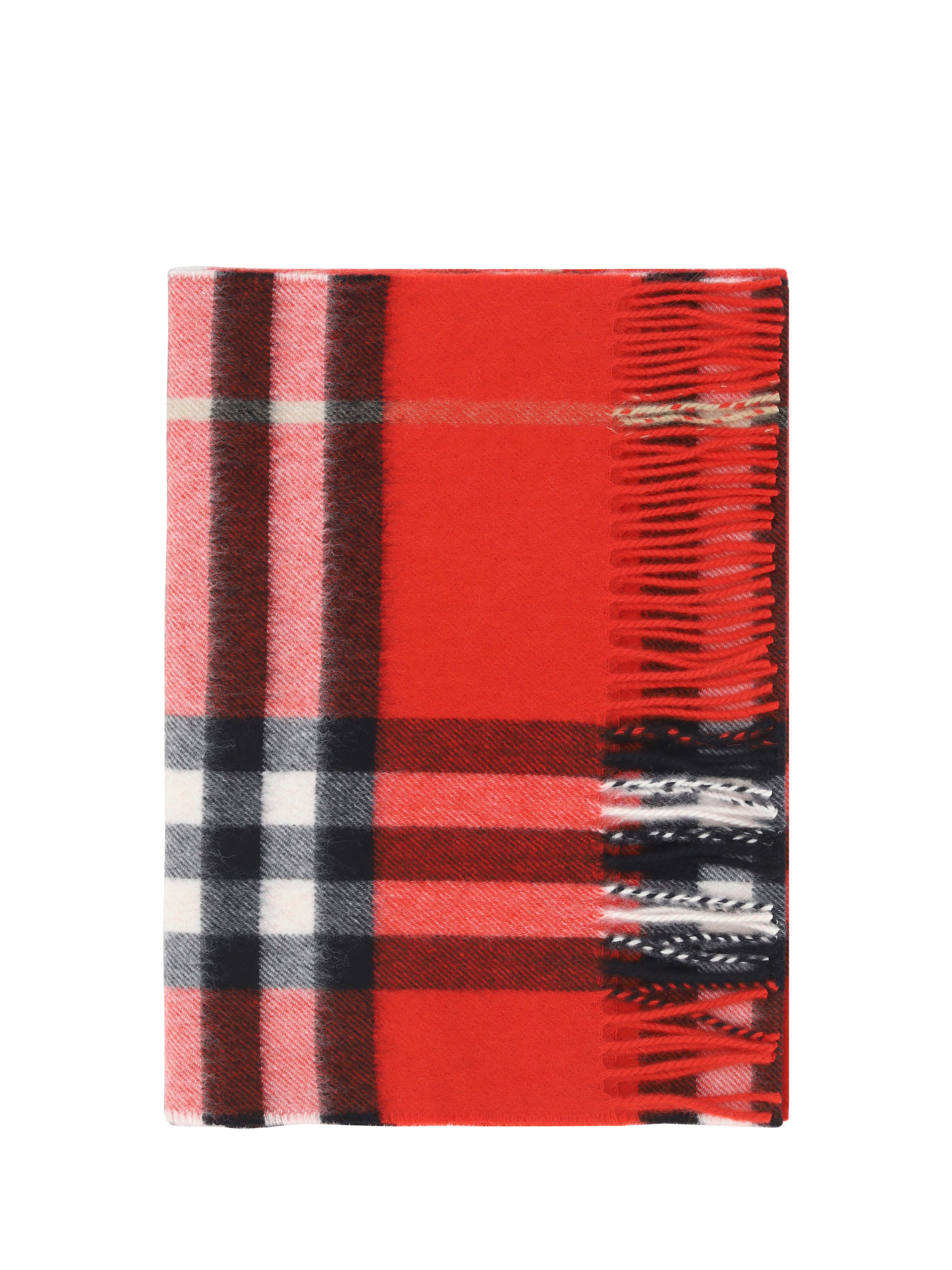 Burberry Cashmere Scarf With Fringed Hem And Plaid Pattern In Red