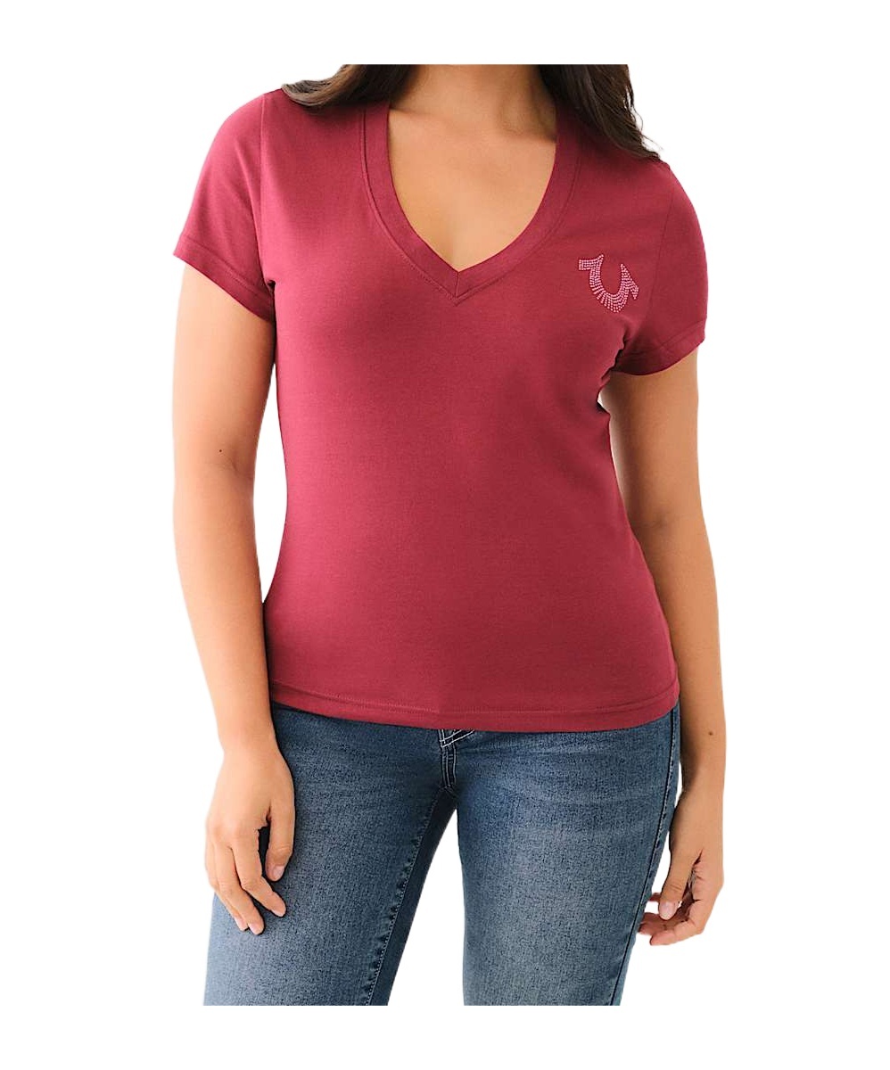 TRUE RELIGION CRYSTAL HORSESHOE V NECK TEE