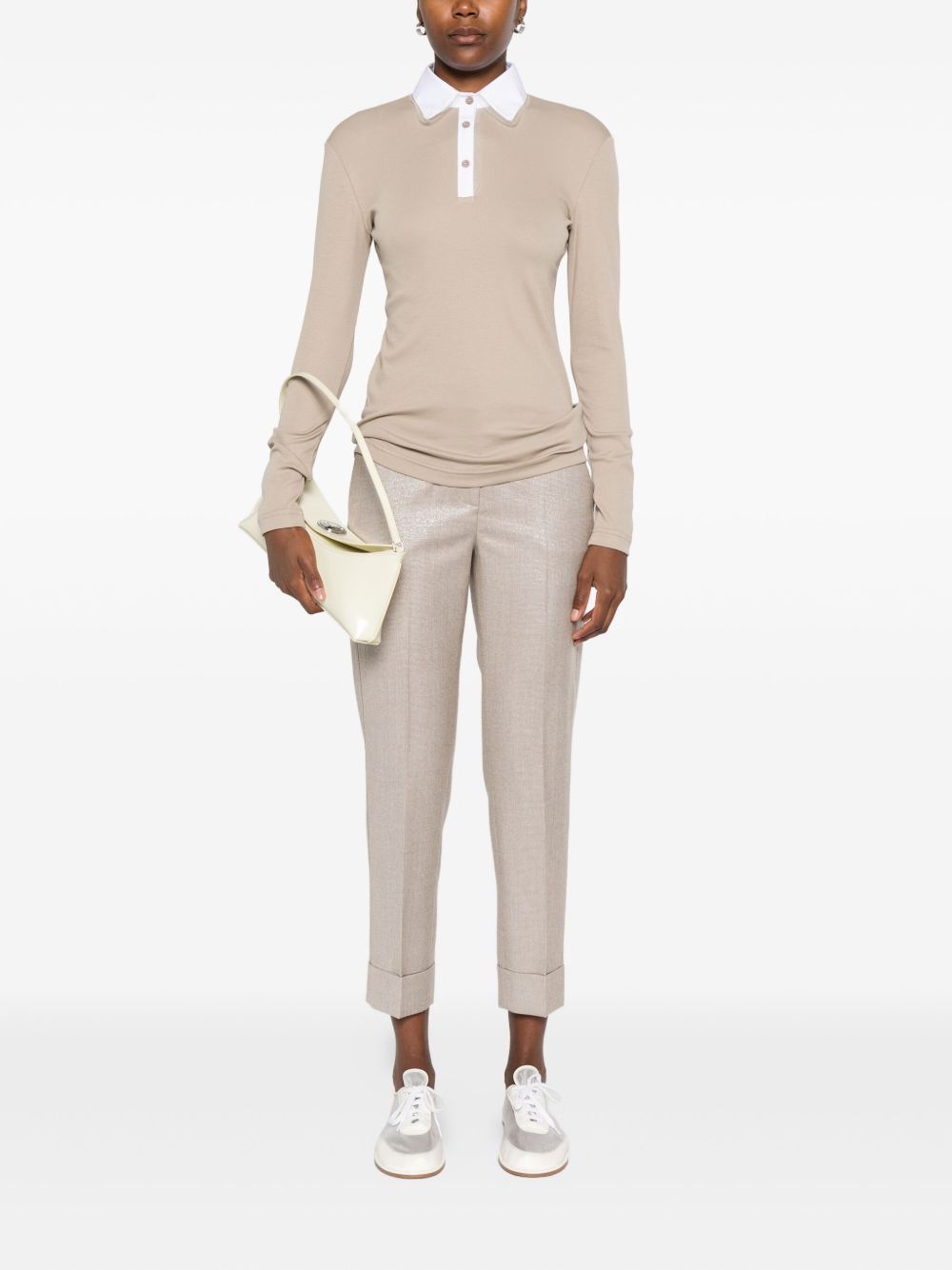 Peserico Tailored Beige Trousers With Cuffed Hems In Brown