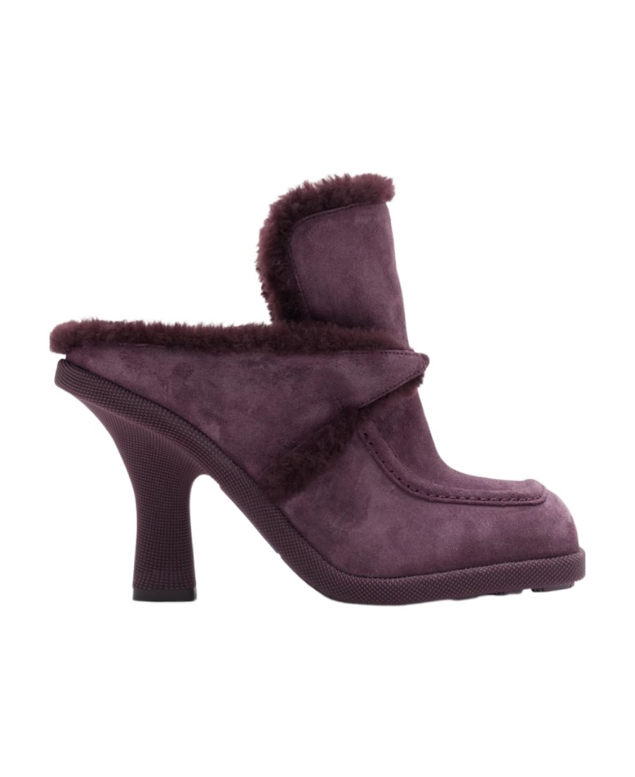 Burberry Shearling-lined Suede Mules In Black