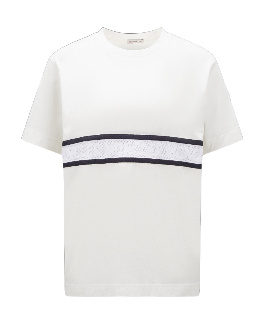 Moncler Logo-stripe Cotton T-shirt In White
