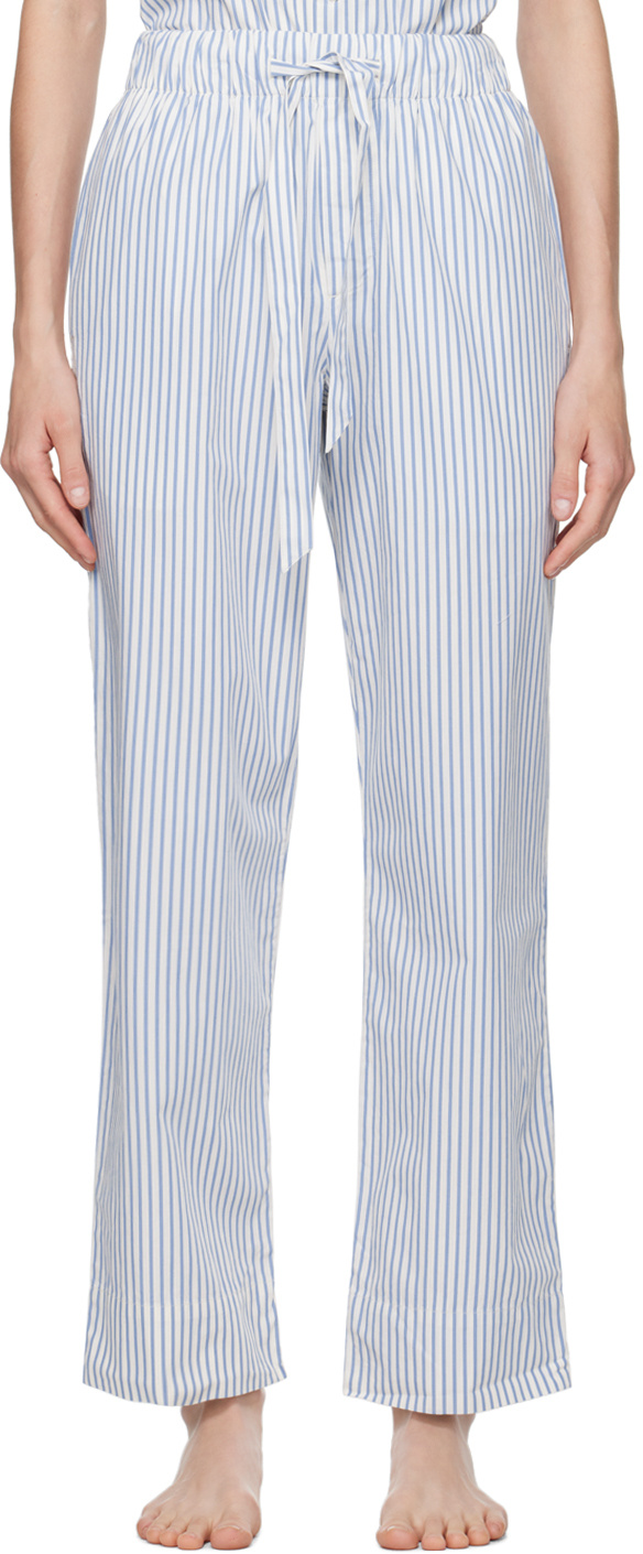 Tekla White & Blue Drawstring Pyjama Pants In Off-white/blue