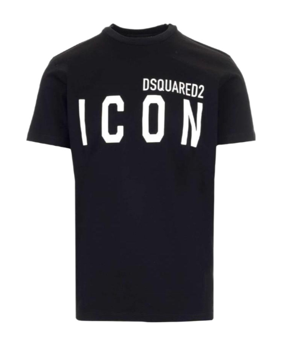 Dsquared2 Black Crewneck T-shirt With Maxi Logo Print On The Front In Cotton Man In Black