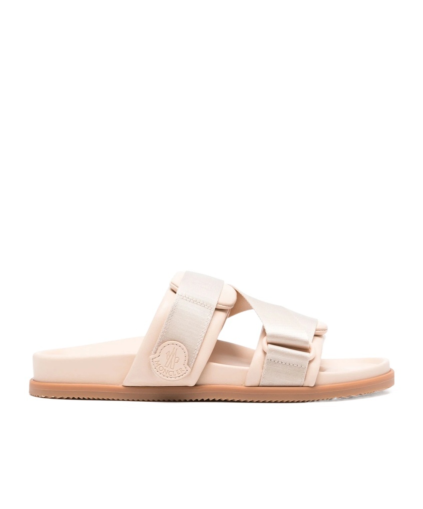 Shop Moncler Round Toe Flat Slippers In Nude