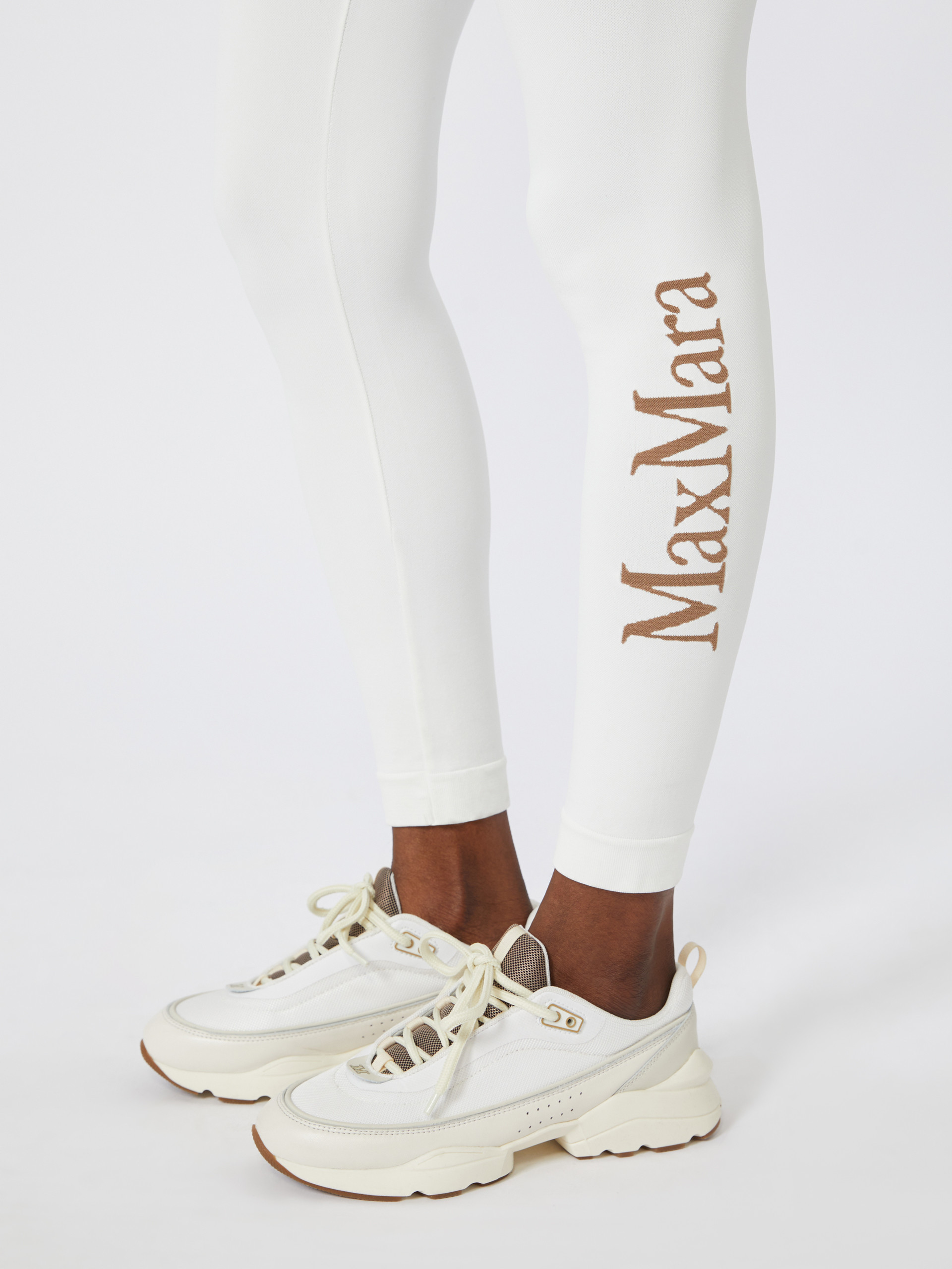 Max Mara Stretch Technical Fabric Leggings In White