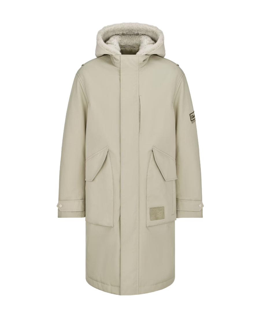 Dior Logo Hooded Coat In Nude