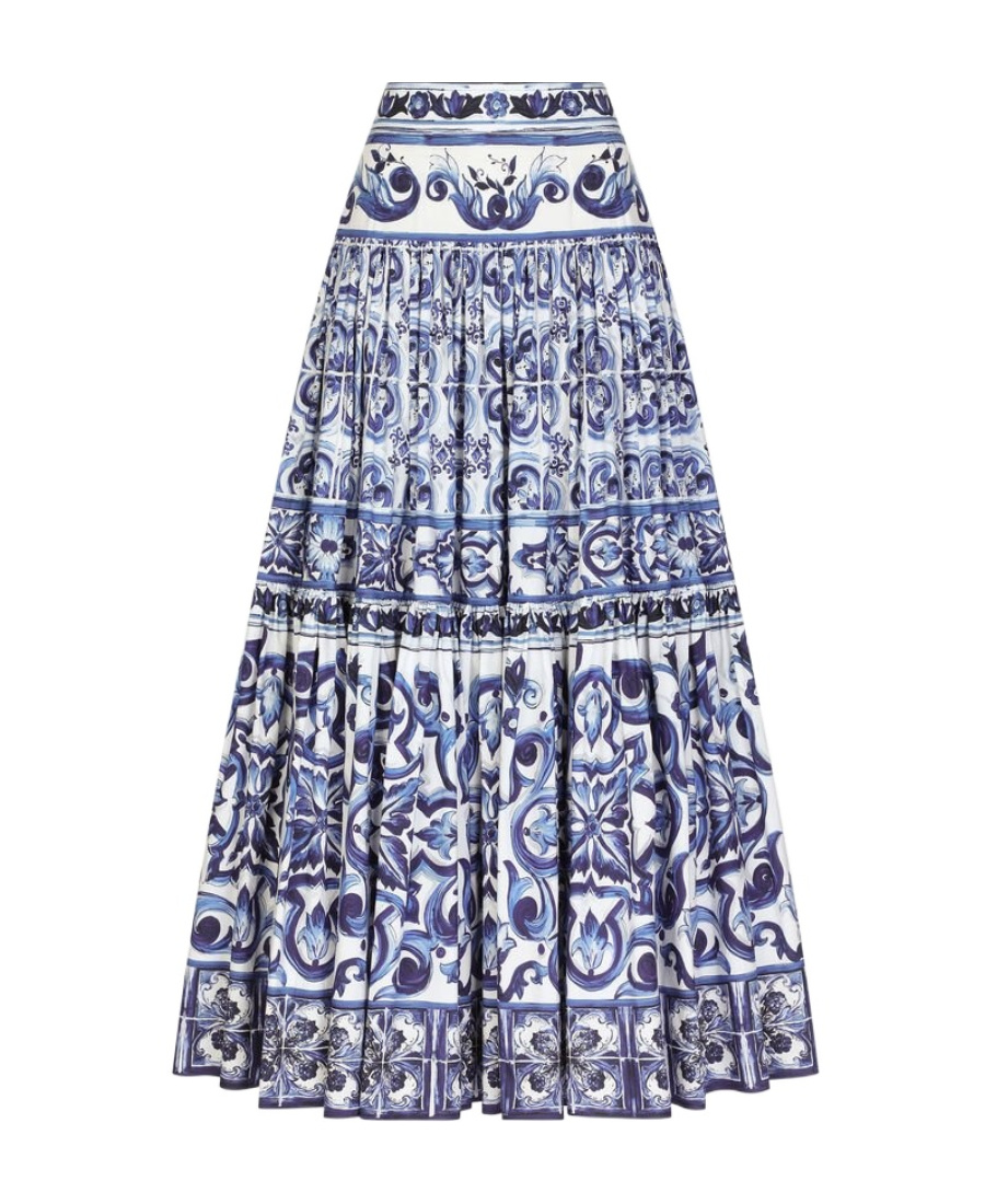 Dolce & Gabbana Printed Light Cotton Poplin Long Skirt In Multicolor