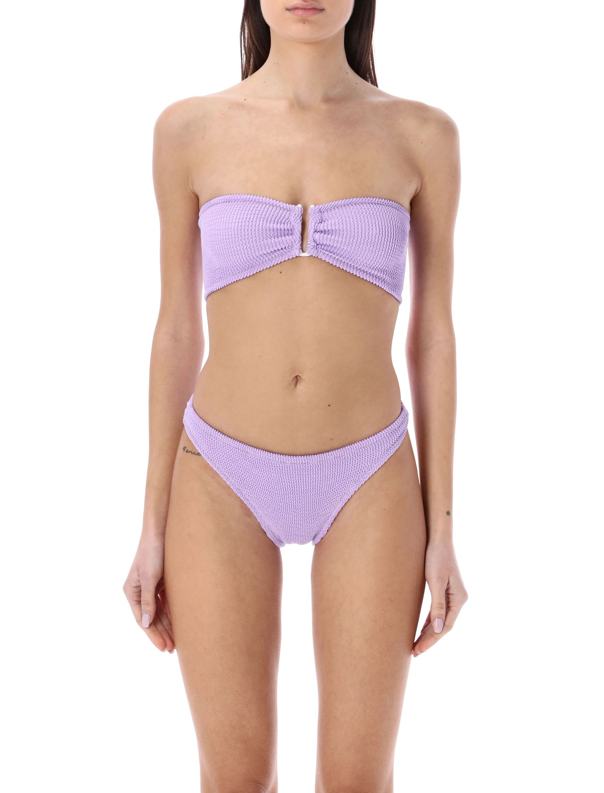Reina Olga Strapless Bandeau Bikini Top In Textured Fabric In Purple