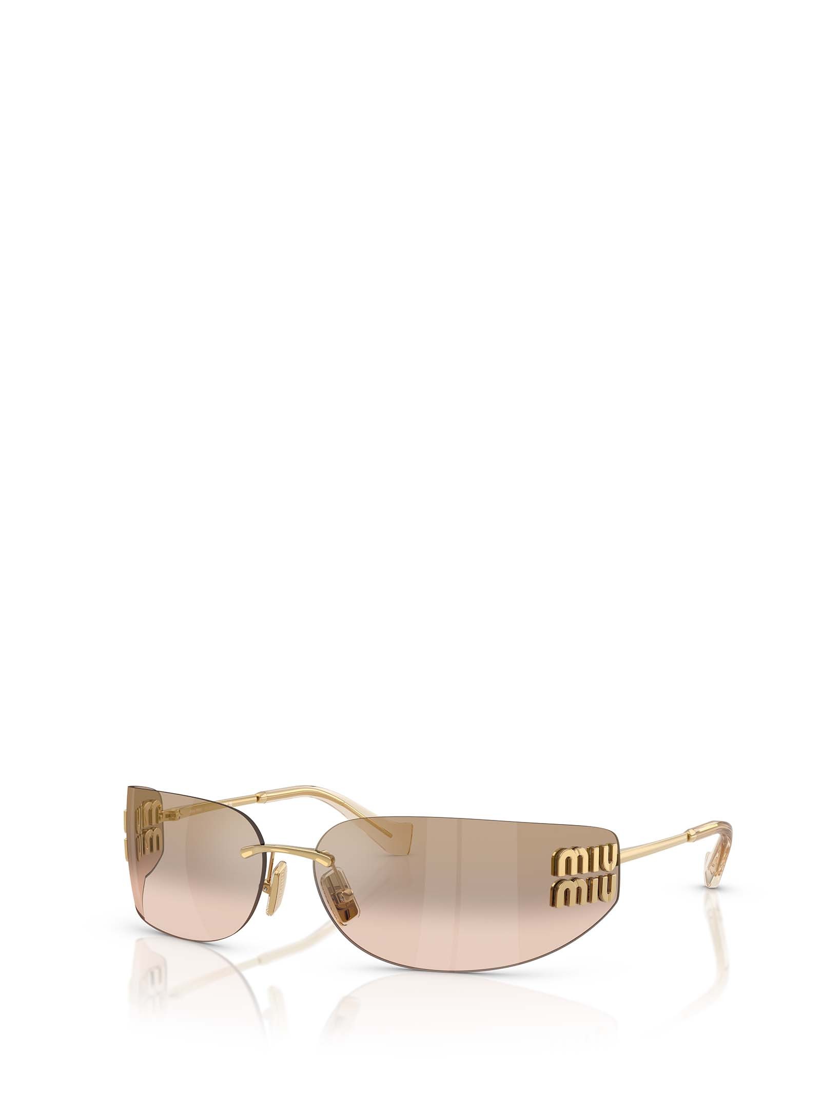 Miu Miu Logo-plaque Rimless Sunglasses In Gold