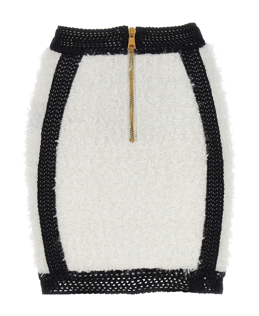 Balmain Button-embellished Tweed Miniskirt In White