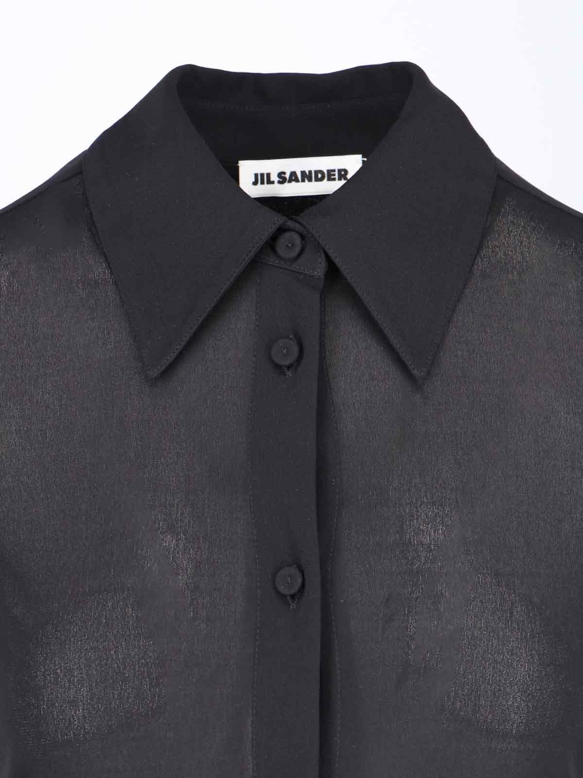 Jil Sander Sheer Fabric Knee Length Dress With Cuffed Sleeves In Black