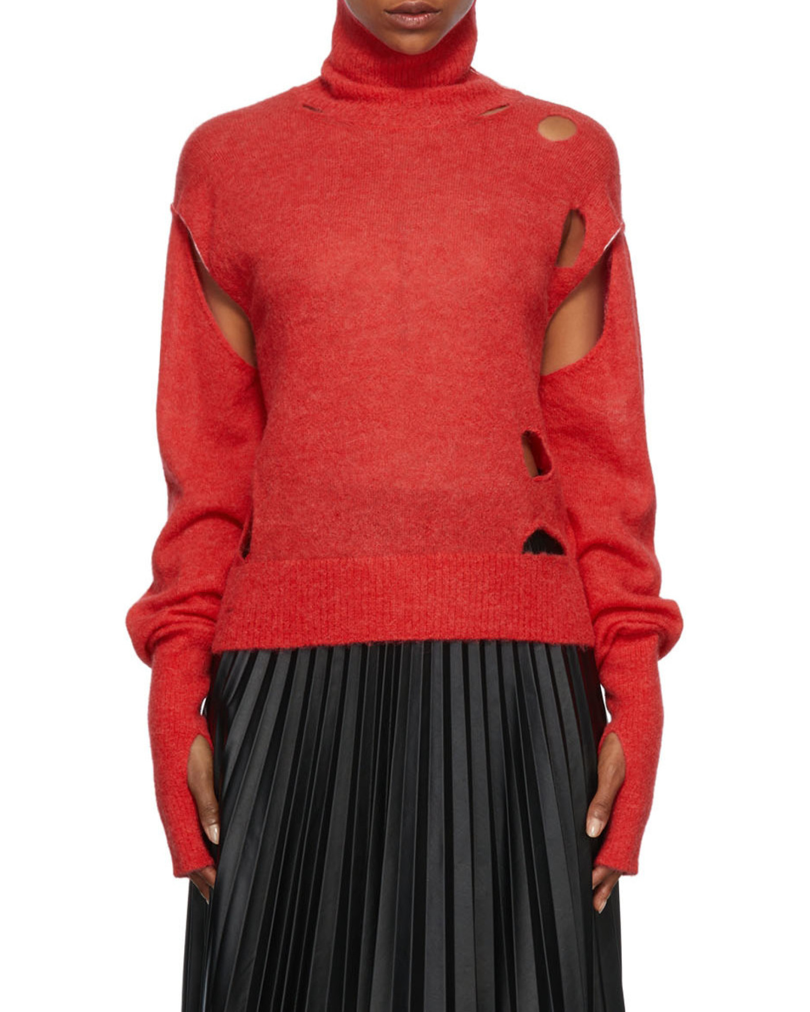 Mm6 Maison Margiela Half Glove Sleeves Turtle-neck Jumper In Red