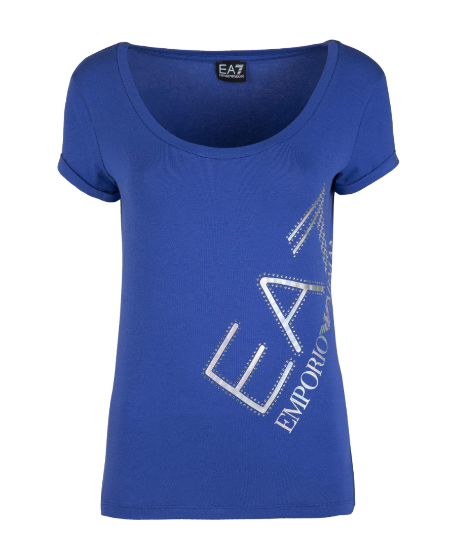 Ea7 T-shirt With Round Neck And Short Sleeves In Blue