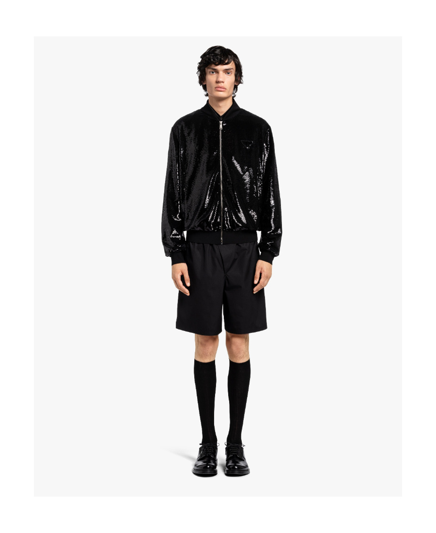 Prada Sequin-embellished Zip-front Bomber Jacket In Black