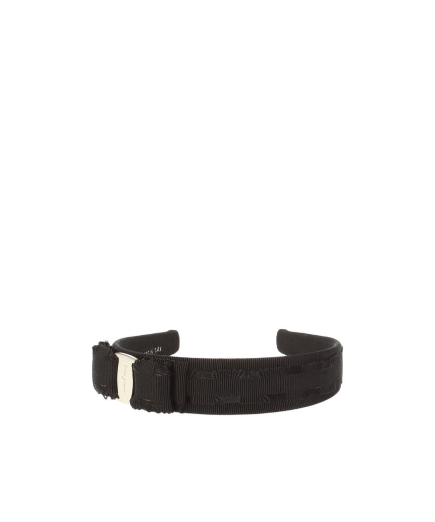 Ferragamo Black Headband With Bow And Logo Plaque In Black