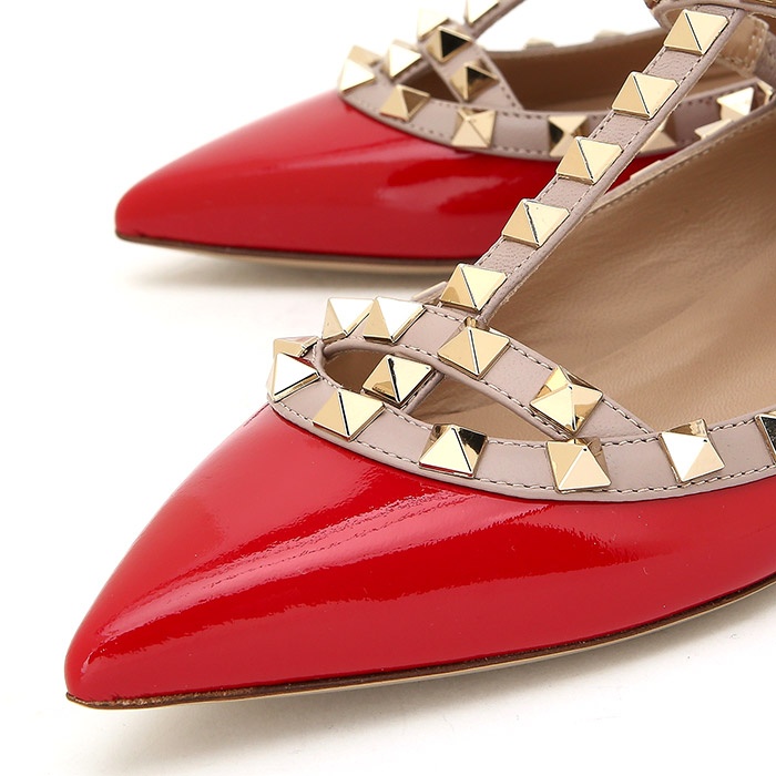 Valentino Rockstud Patent Leather Ballet Flats In Nude