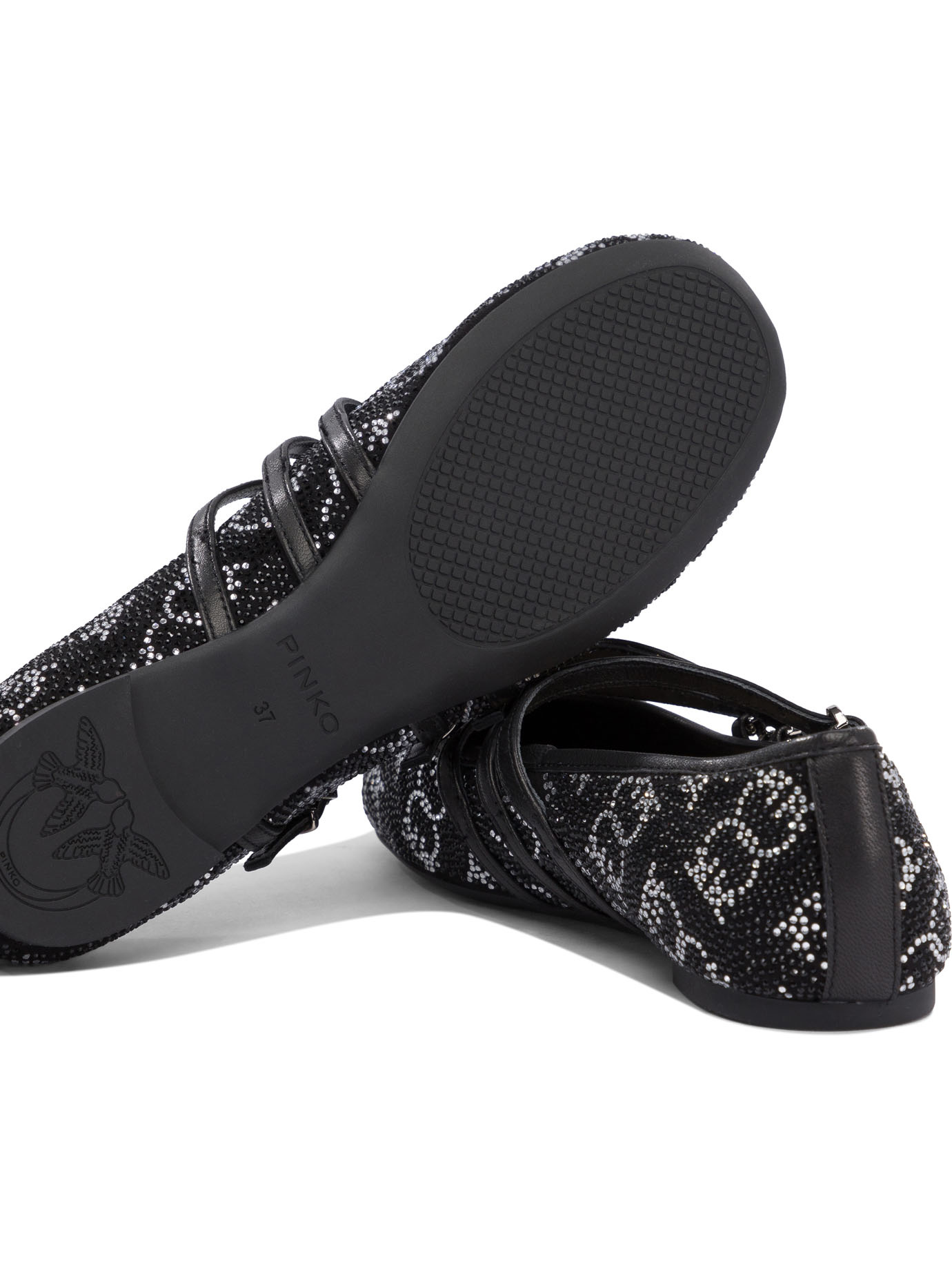 Shop Pinko Crystal-embellished Ballet Flats In Black