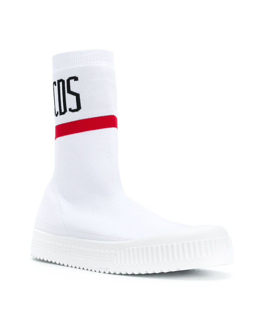 Gcds White Logo Knitted High-top Casual Sneakers In White
