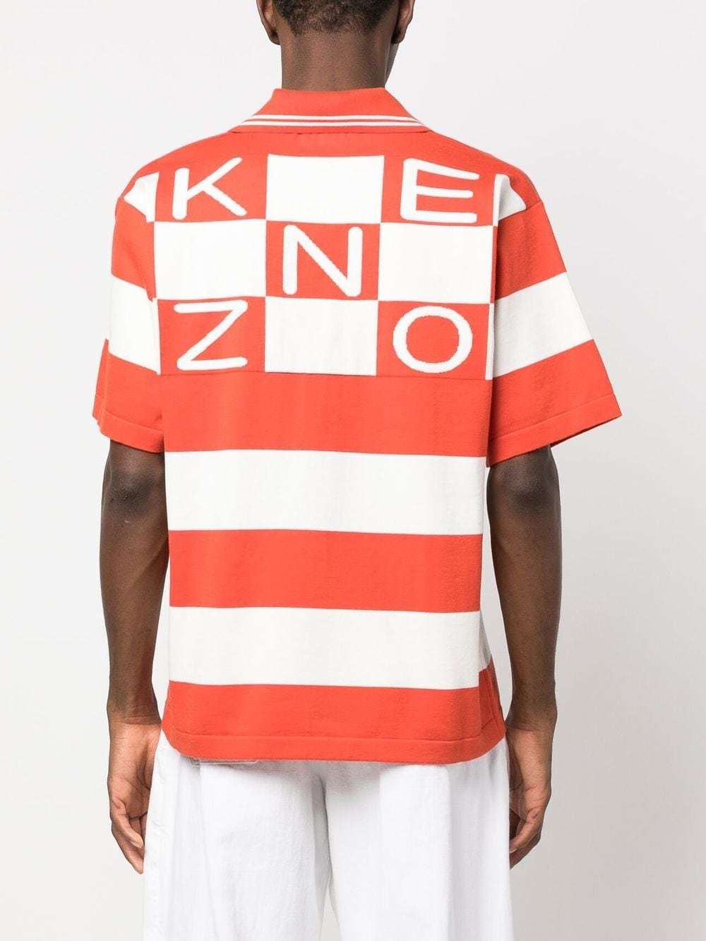 Kenzo White And Red Polo T-shirt With Embroidered Logo In Orange