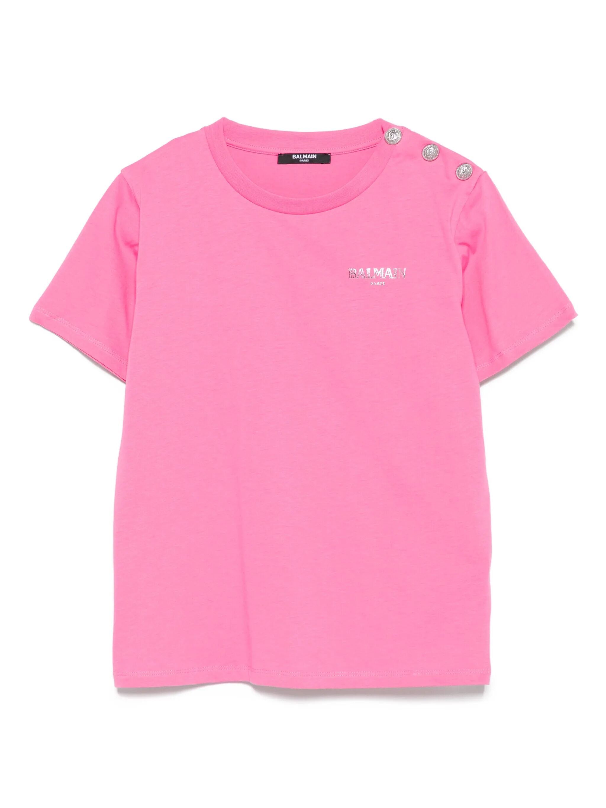 Balmain Embellished-button T-shirt In Pink