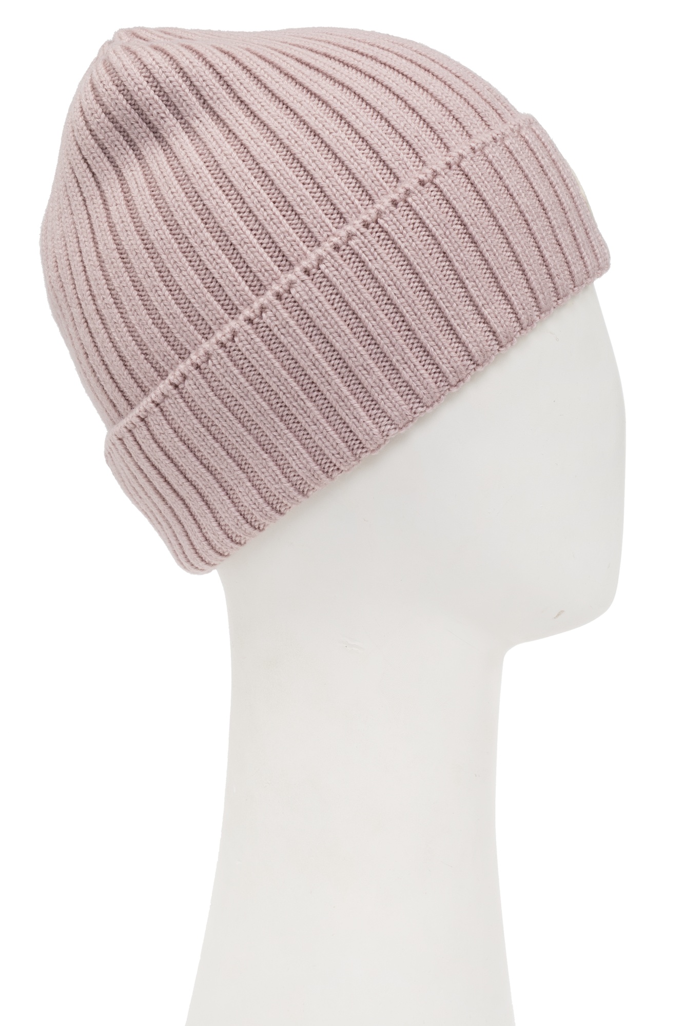 Moncler Logo-patch Ribbed Beanie In Nude