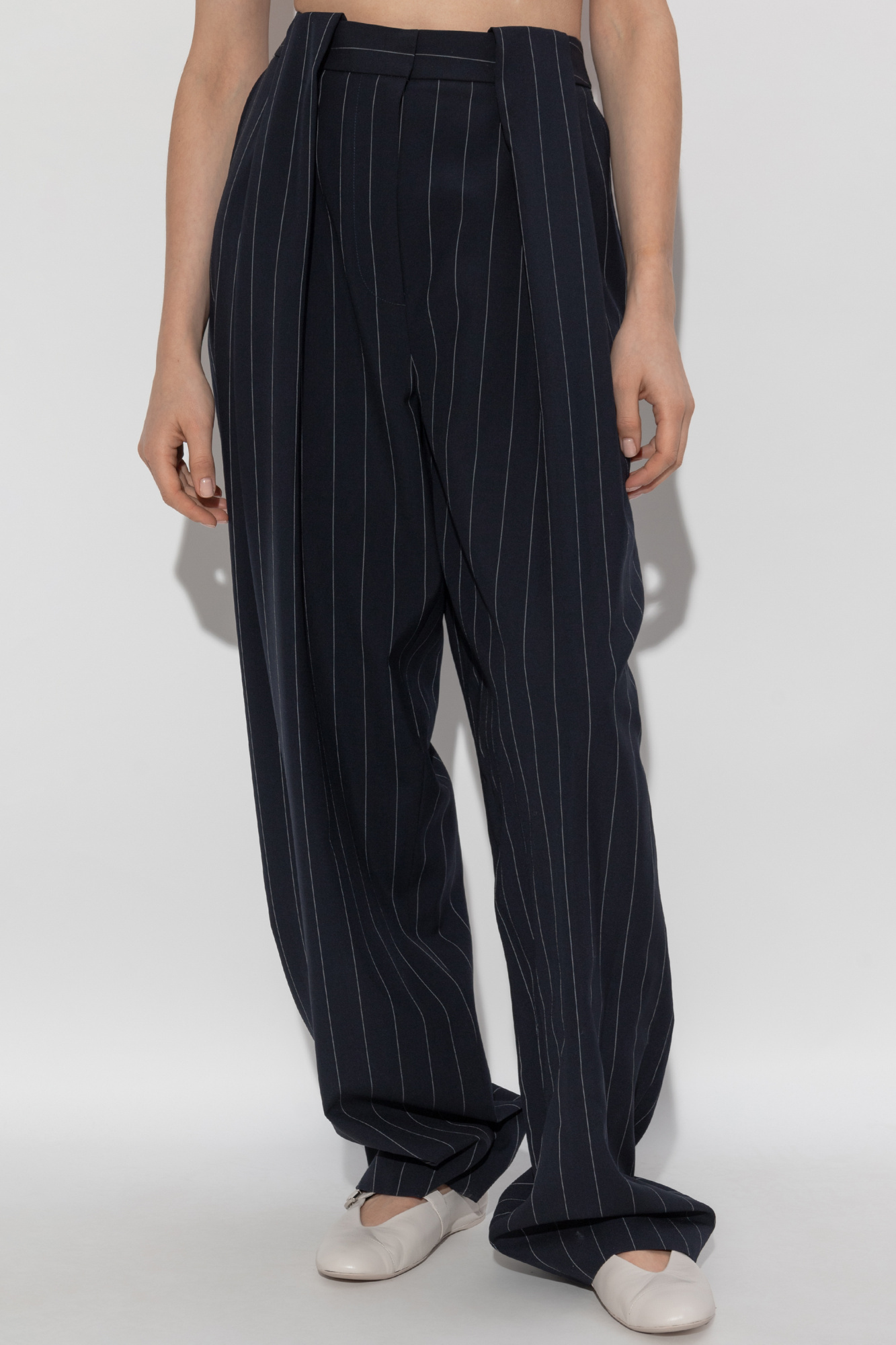 Stella Mccartney Pinstripe-pattern Panelled Trousers In Navy Blue