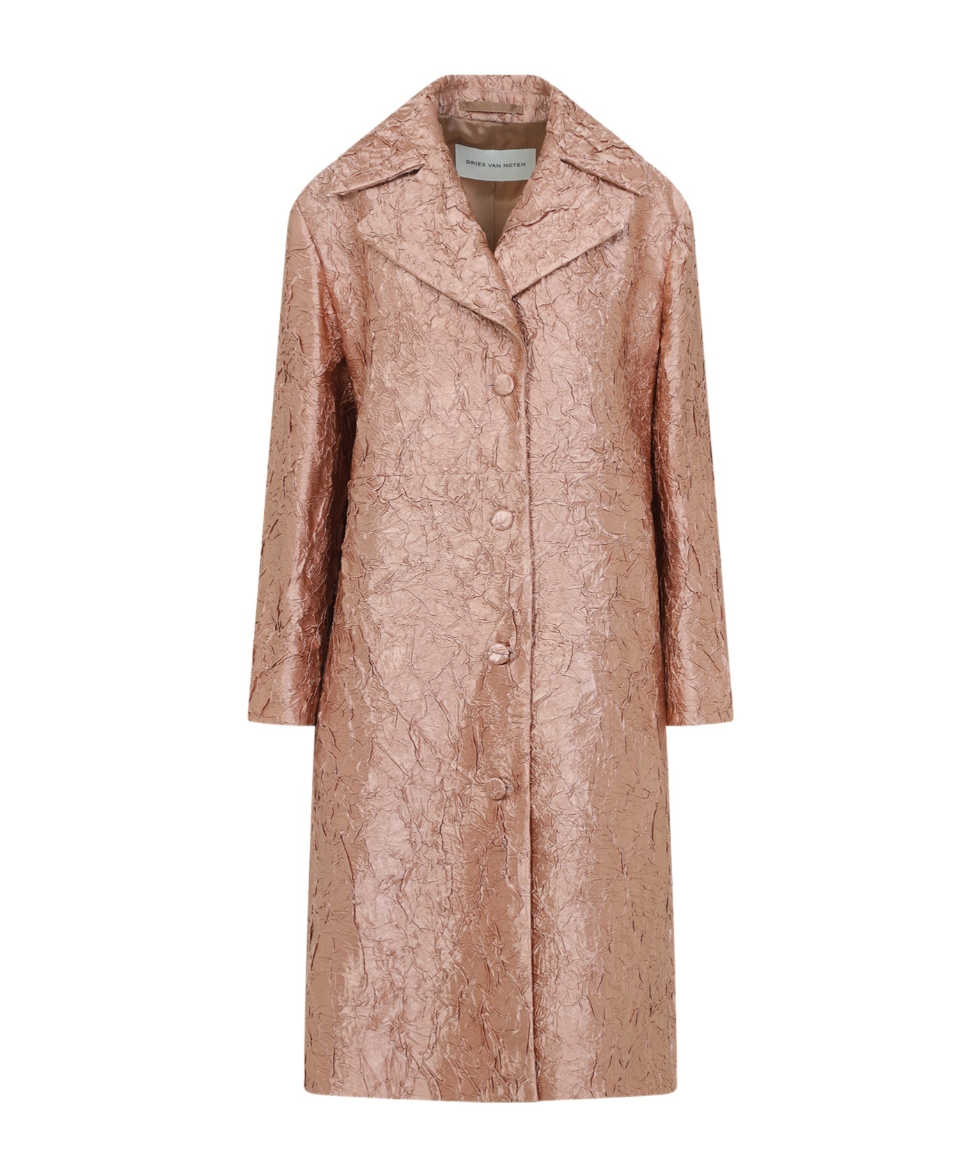 Dries Van Noten Crinkle Effect Single Breasted Coat In Brown