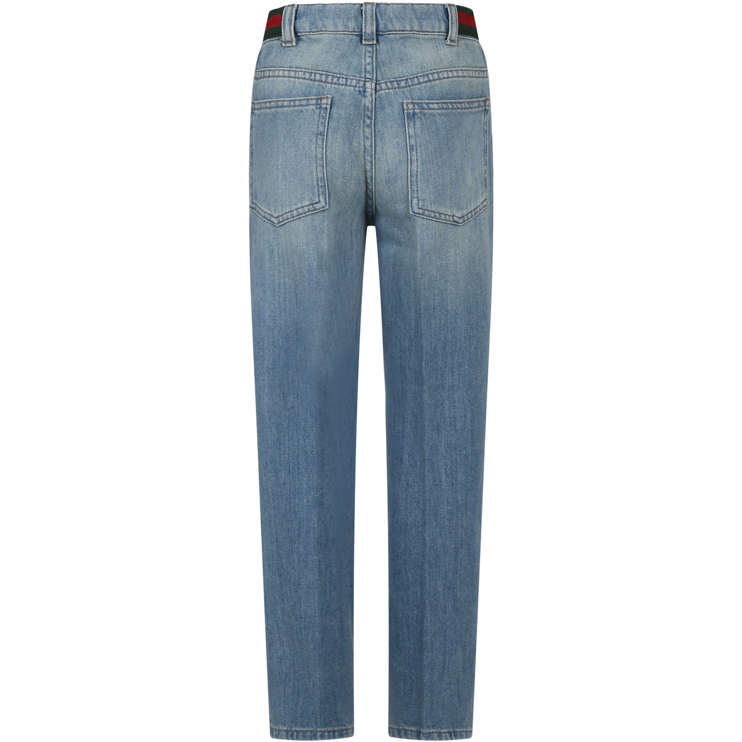 Gucci Blue Jeans For Boy With Web Detail In Blue