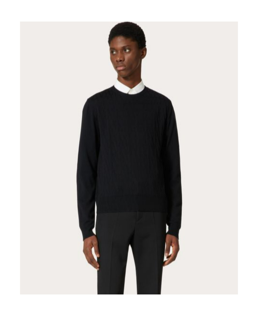 Valentino Cashmere Crewneck Jumper With Black Untitled Studs In Black