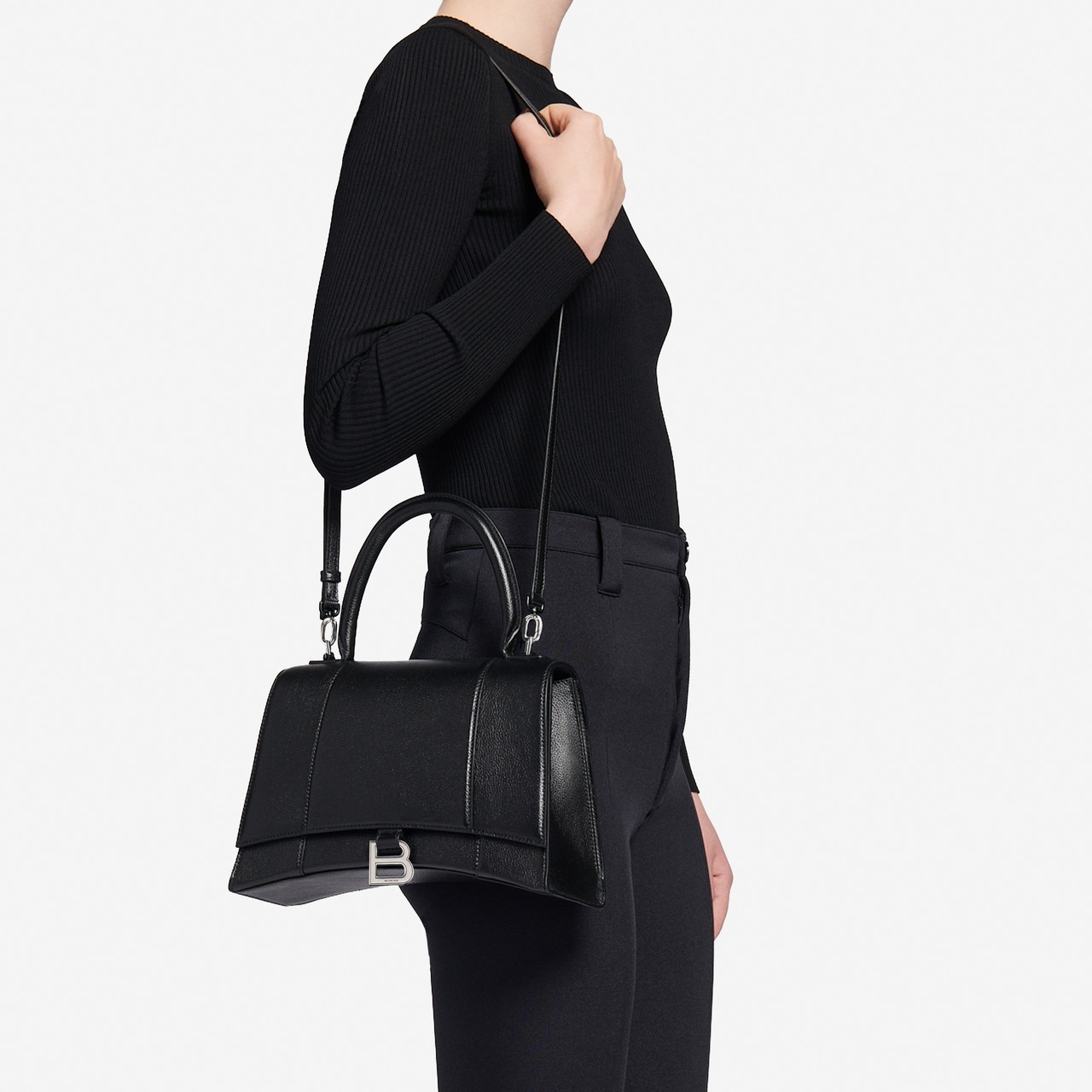 Balenciaga Hourglass Handbag With Structured Silhouette And Top Handle In Black