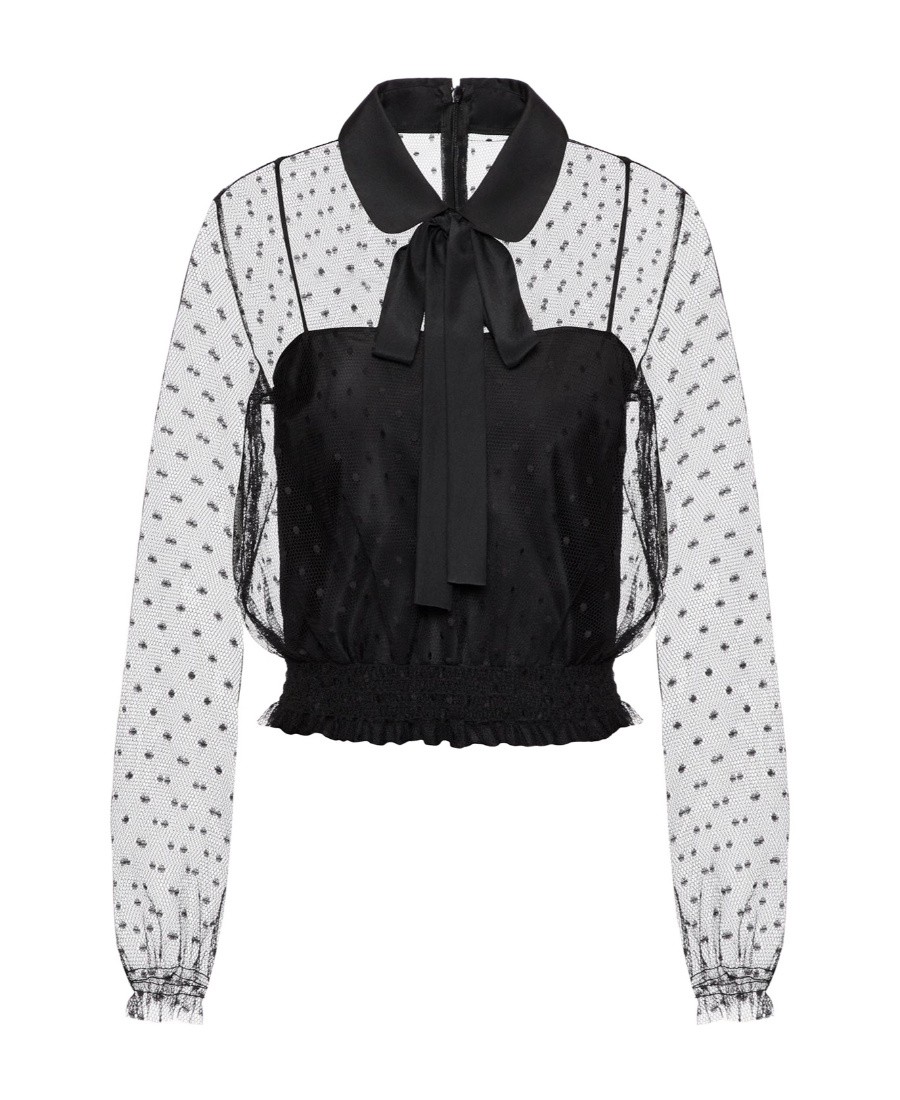 Red Valentino Long-sleeved Blouse In Black