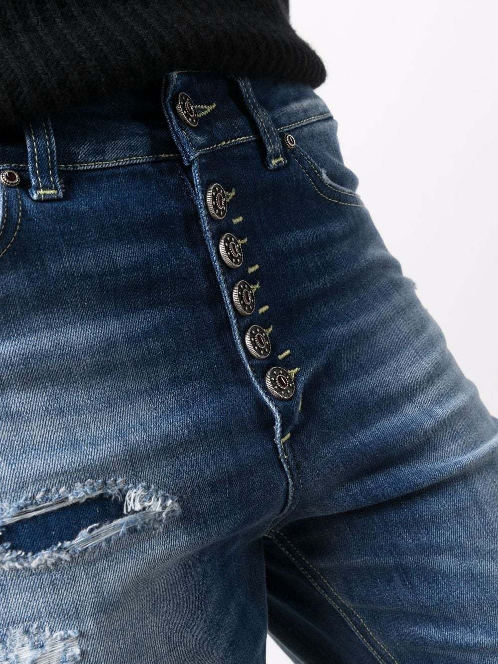 Dondup Distressed Cropped Jeans In Blue