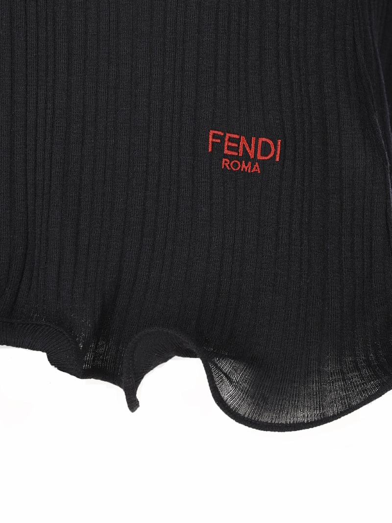 Fendi V-neck Ribbed Top With Ruffles Clothing In Animal Print