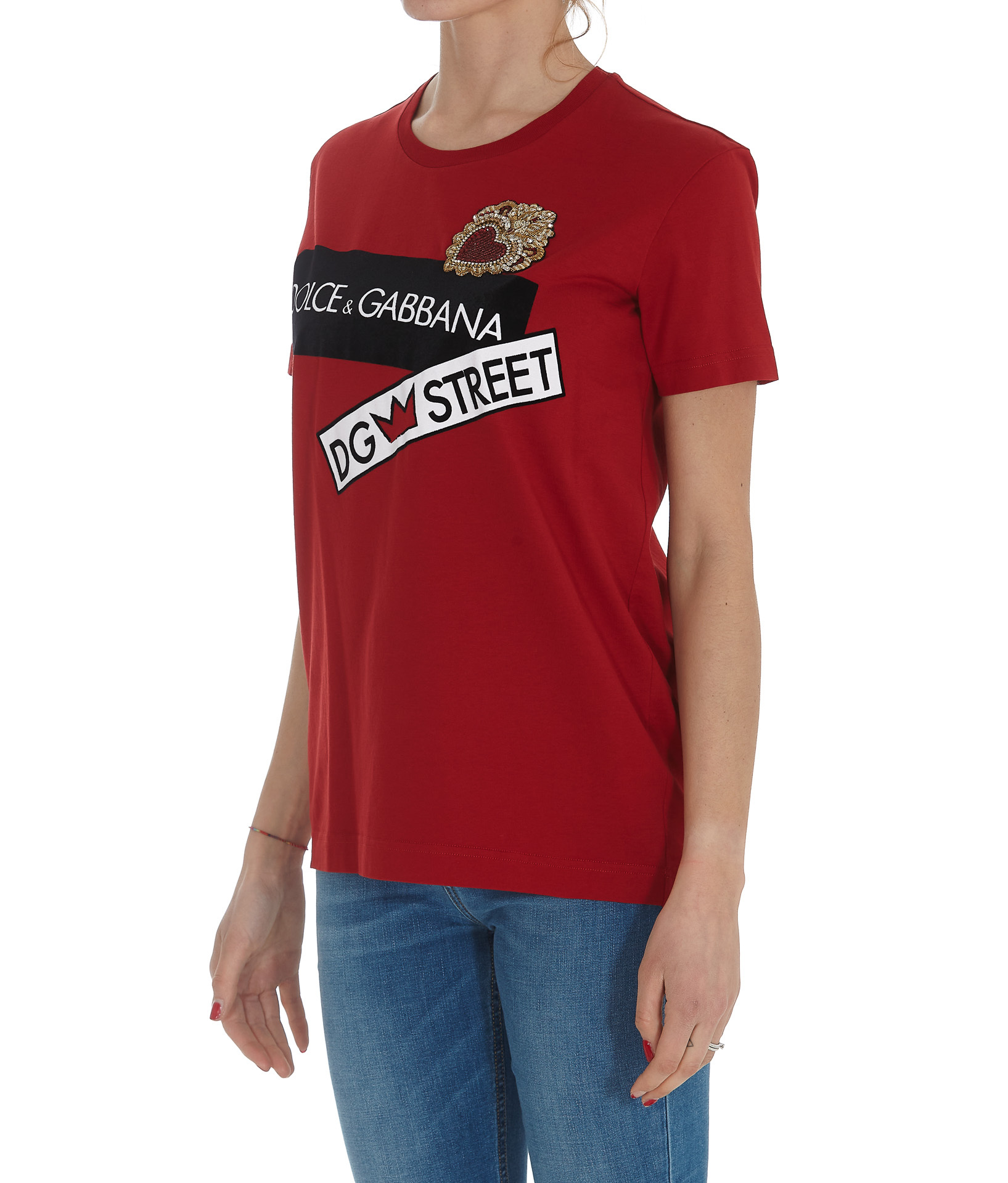 Dolce & Gabbana Bead-embellished Logo-print T-shirt In Red