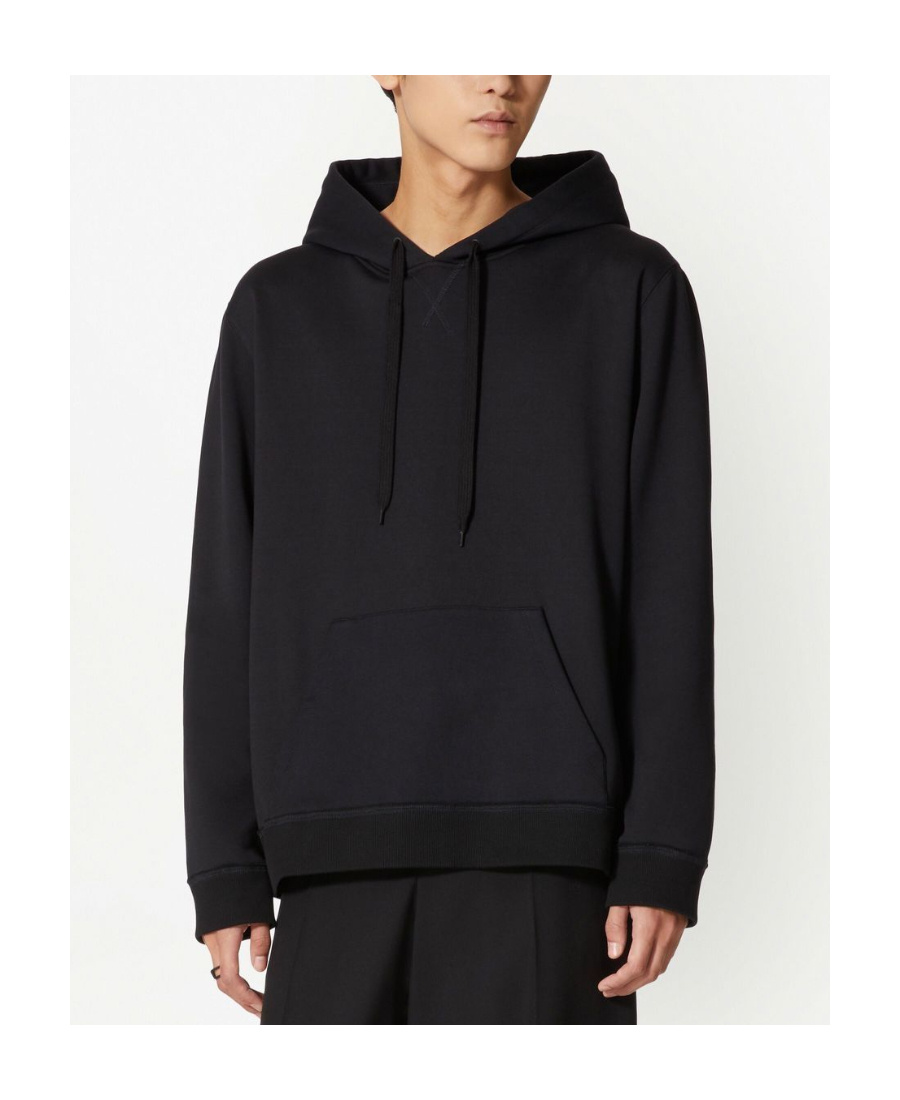 Valentino Embellished Hooded Sweatshirt With Drawstring And Pouch Pocket In Black