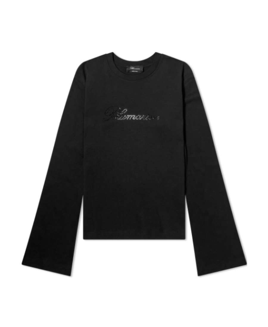Shop Blumarine Logo Embellished Long-sleeved Top In Black