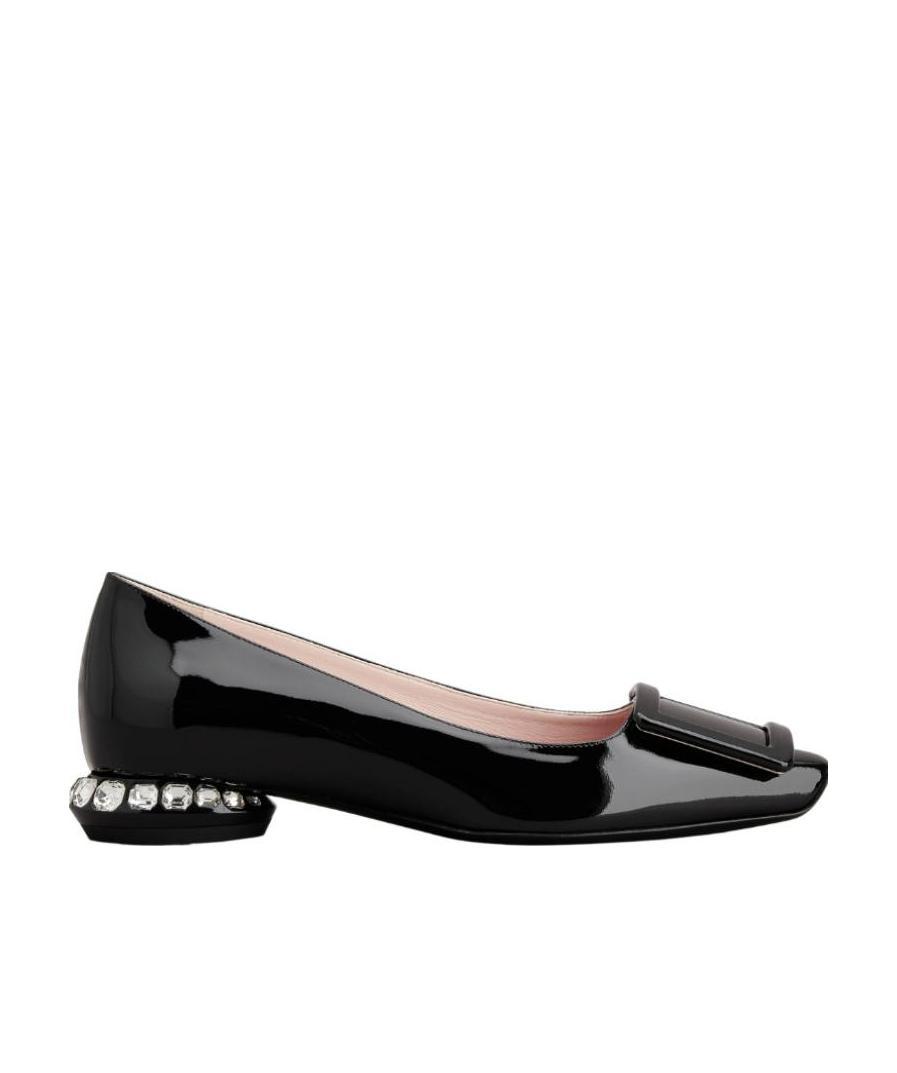 Roger Vivier 25mm Covered Buckle Strass Heel Ballerinas In Black