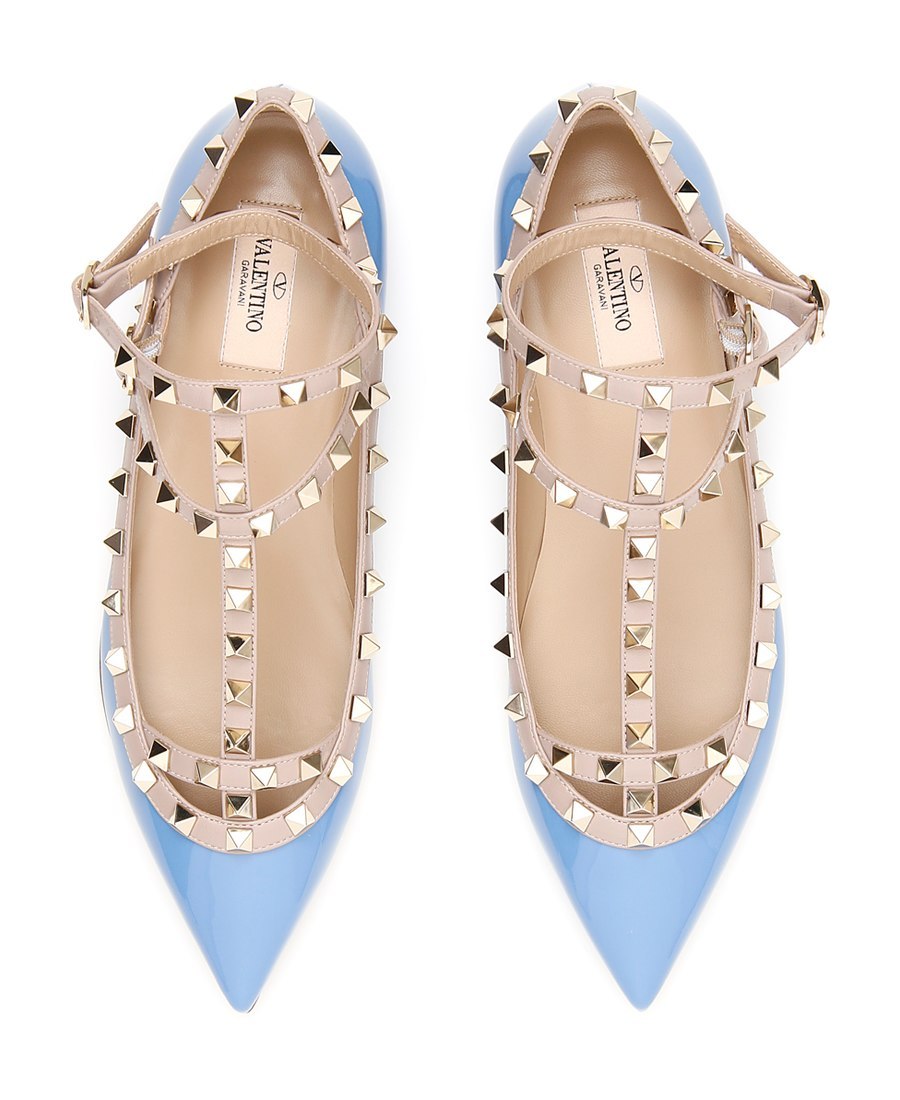Valentino Rockstud Patent-leather Ballet Flats In Blue