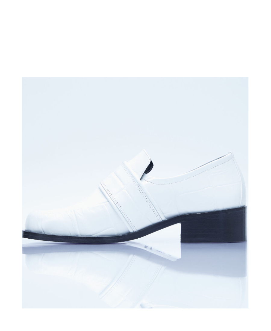 By Far Maxi Croco Embossed Leather Loafers In White