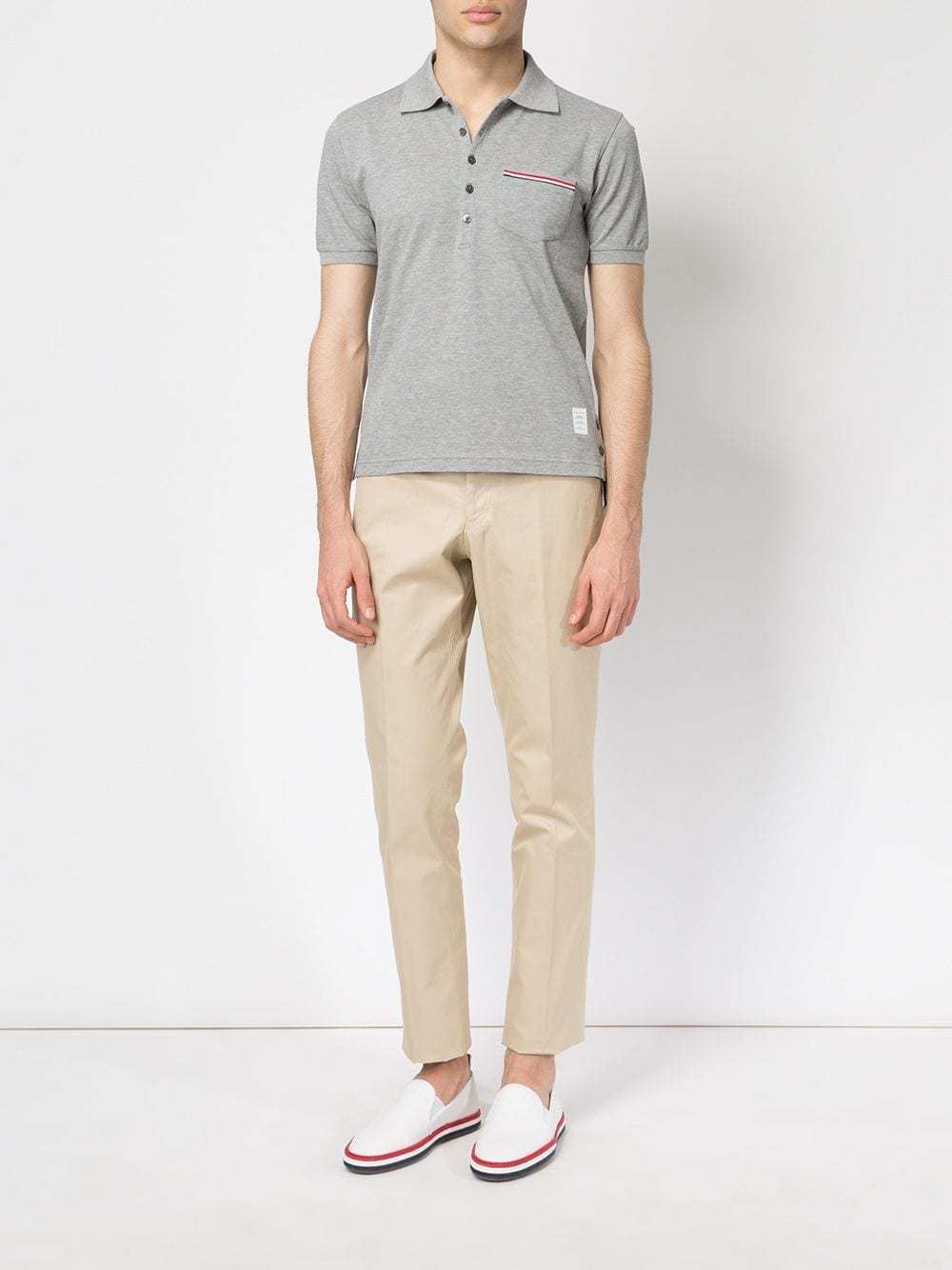 Thom Browne Rwb Stripe Polo Shirt In Gray