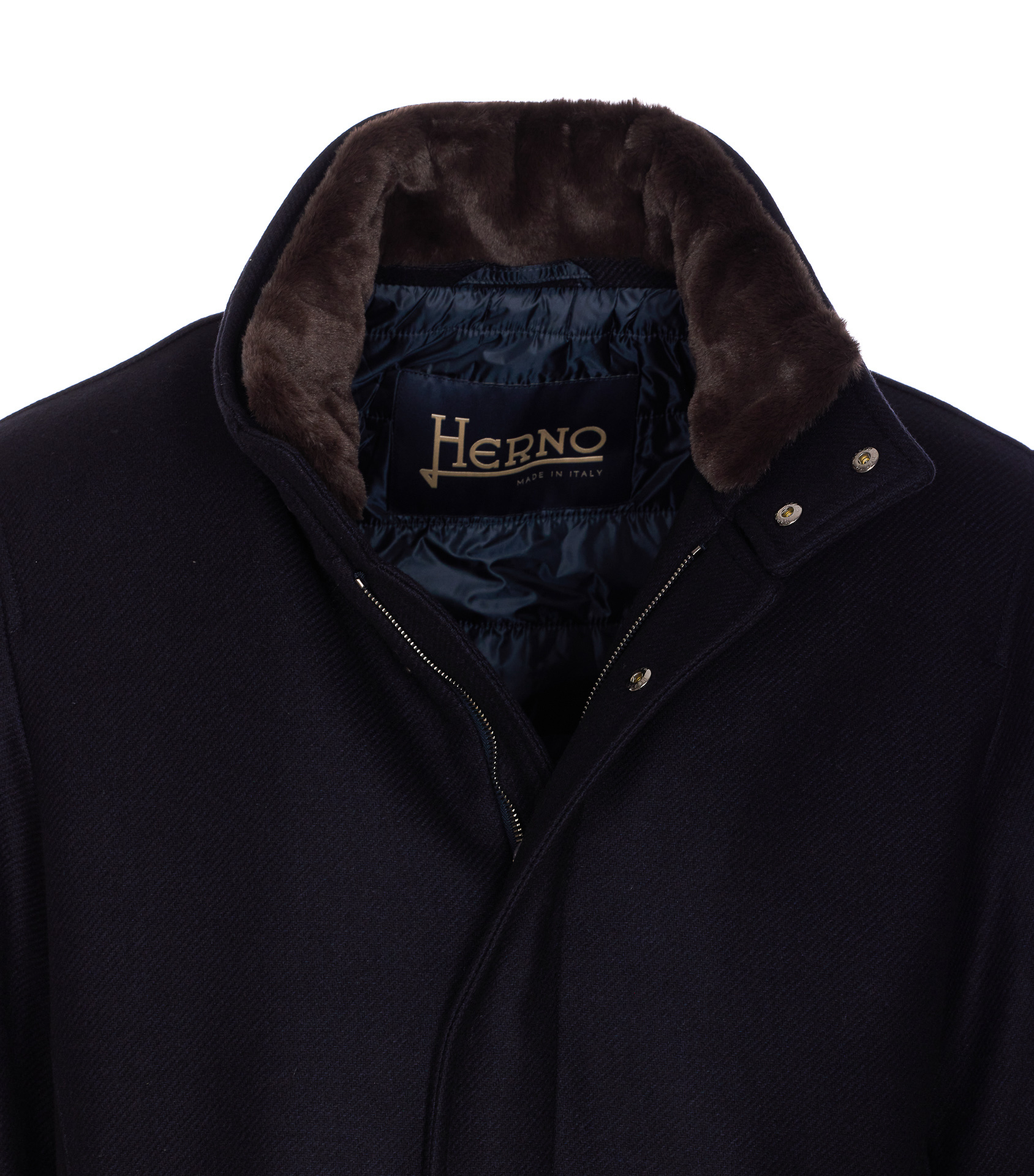 Herno Collar Shearling Removable Pockets Lateral Sleeves Long In Blue