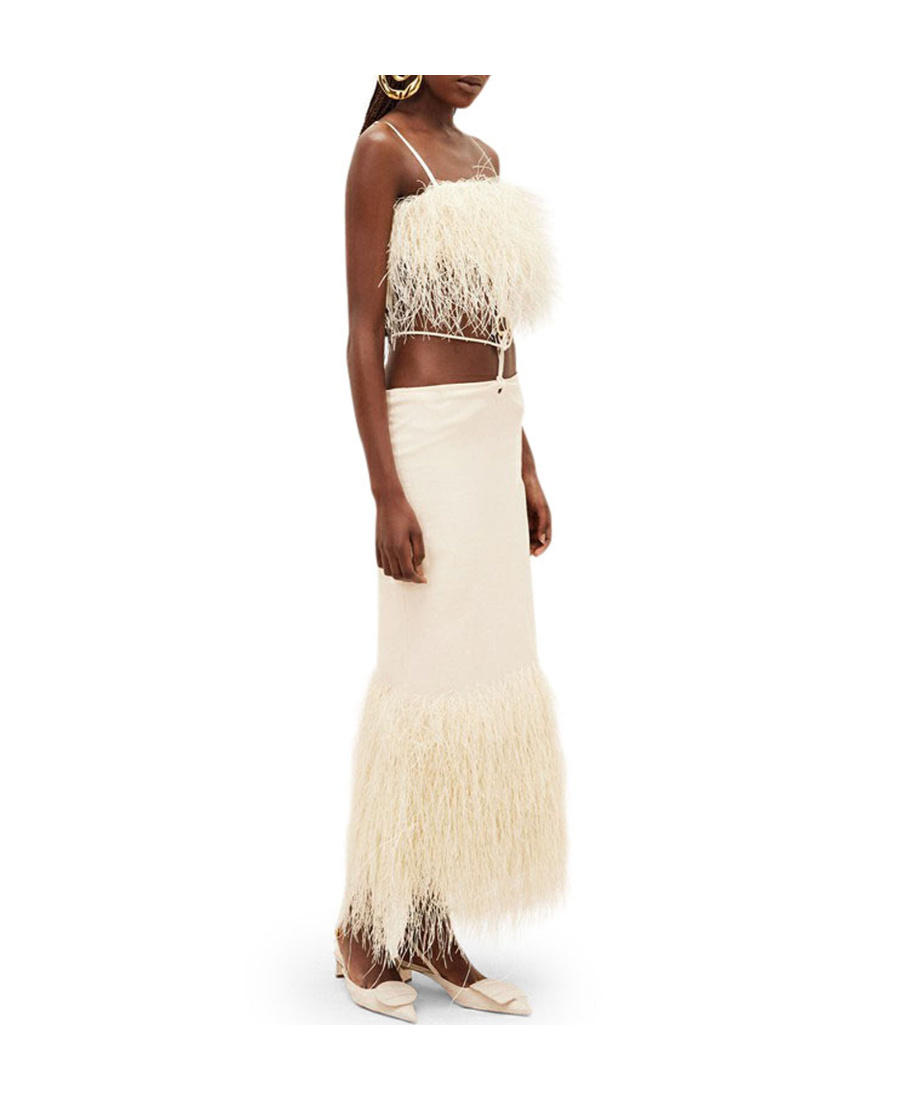 Jacquemus La Robe Raphia Cut-out Fringed Dress In Nude