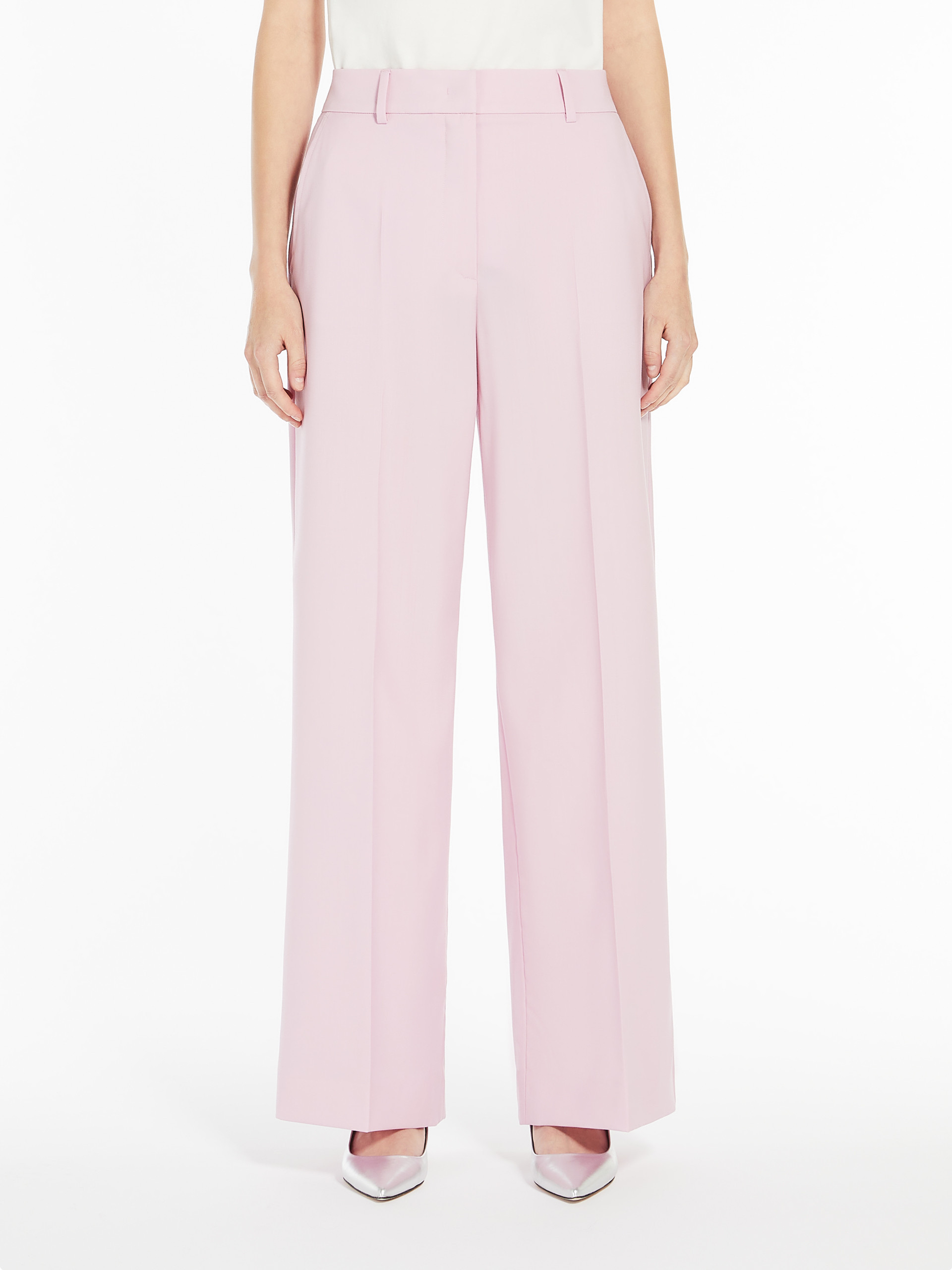 Weekend Max Mara Wool Canvas Wide-leg Pants In Pink