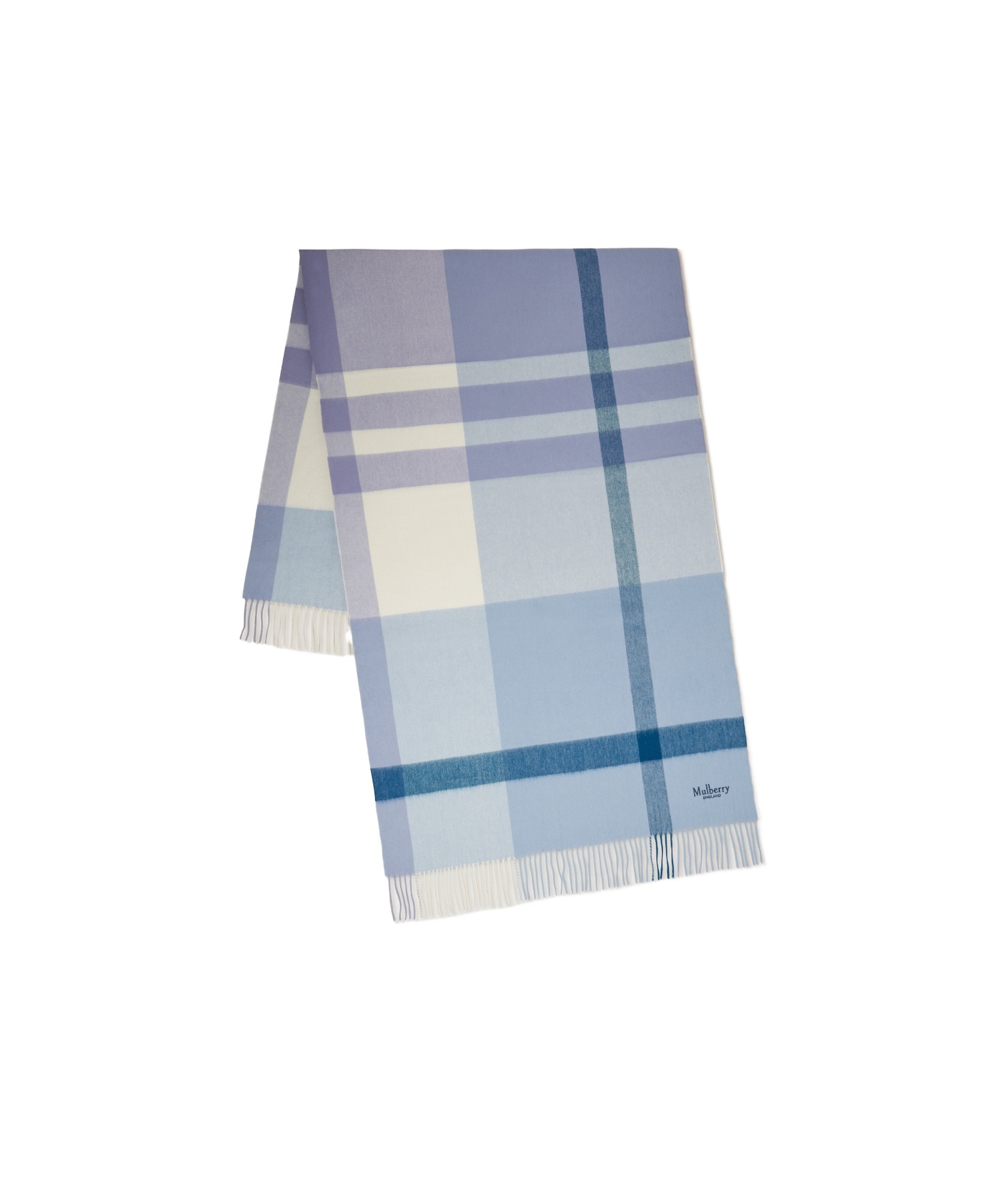 Mulberry Large Plaid Wool Scarf In Blue