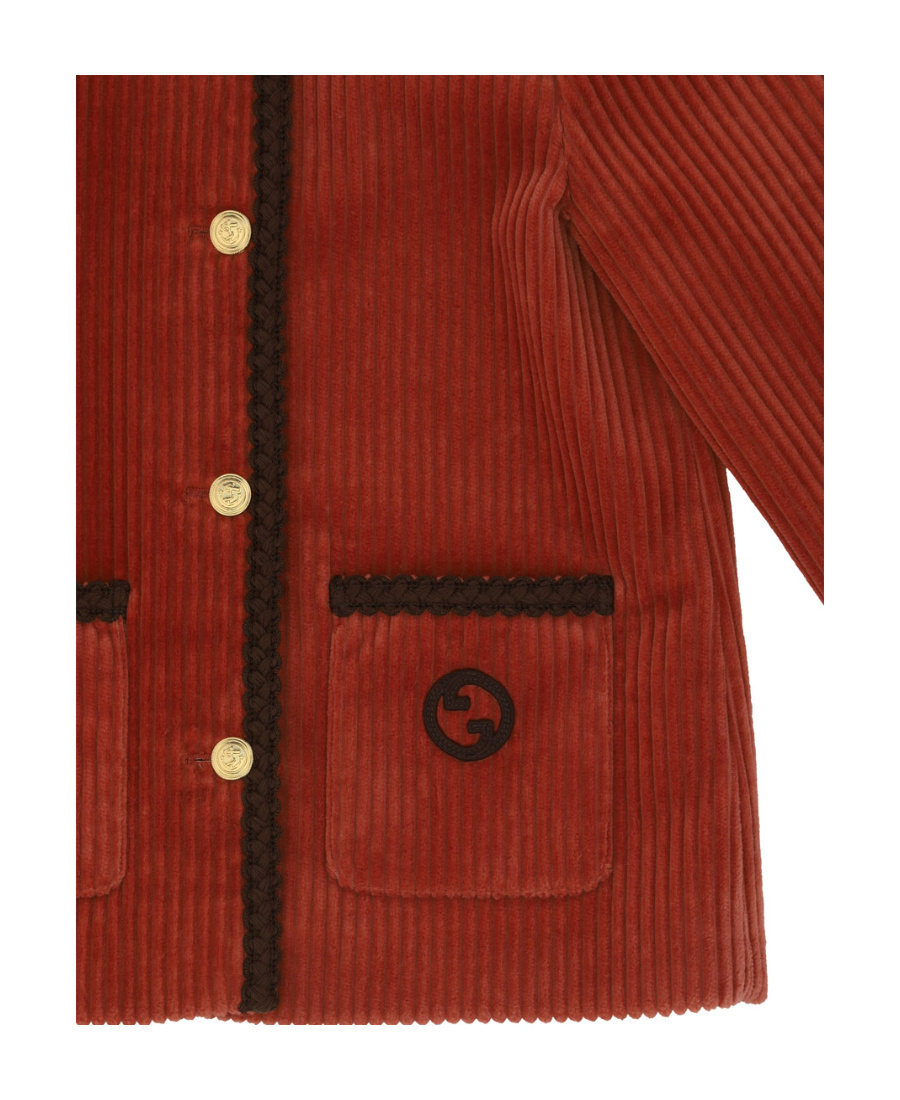 Gucci Logo-patch Corduroy Cotton Blazer In Red