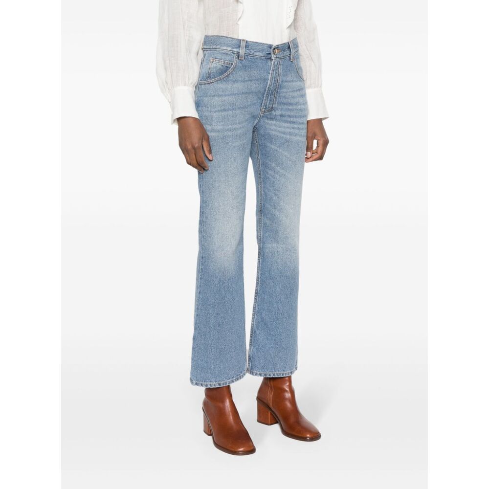 Chloé Blue High Waisted Jeans With Wide Leg And Logo Patch On The Rear In Denim Woman In Blue