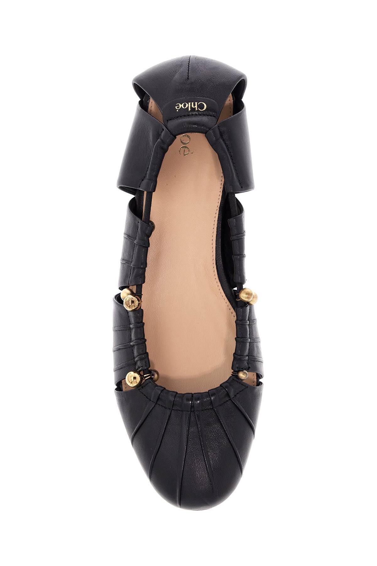 Chloé Luna Ballerinas With Gold-tone Accents And Pleated Design In Black