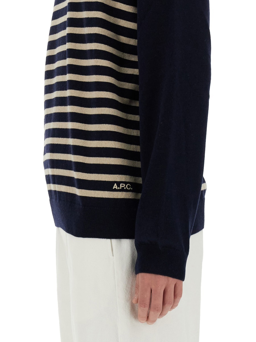 Apc A.p.c. Mattew Striped Crewneck Knitted Sweatshirt In Black