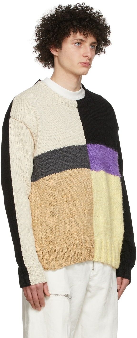 Jil Sander Crewneck Colourblock Intarsia Knit Sweater In Nude