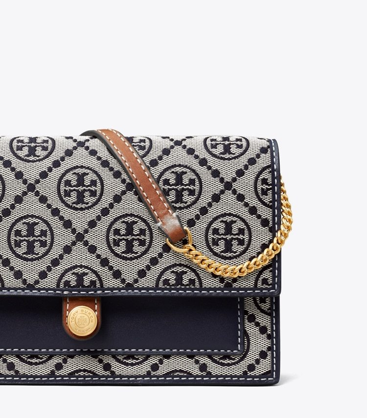 Tory Burch T Monogram Chain Wallet In Gray